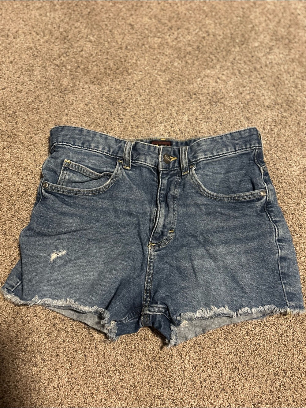 Lee Distressed High-Rise Denim Shorts in Blue
